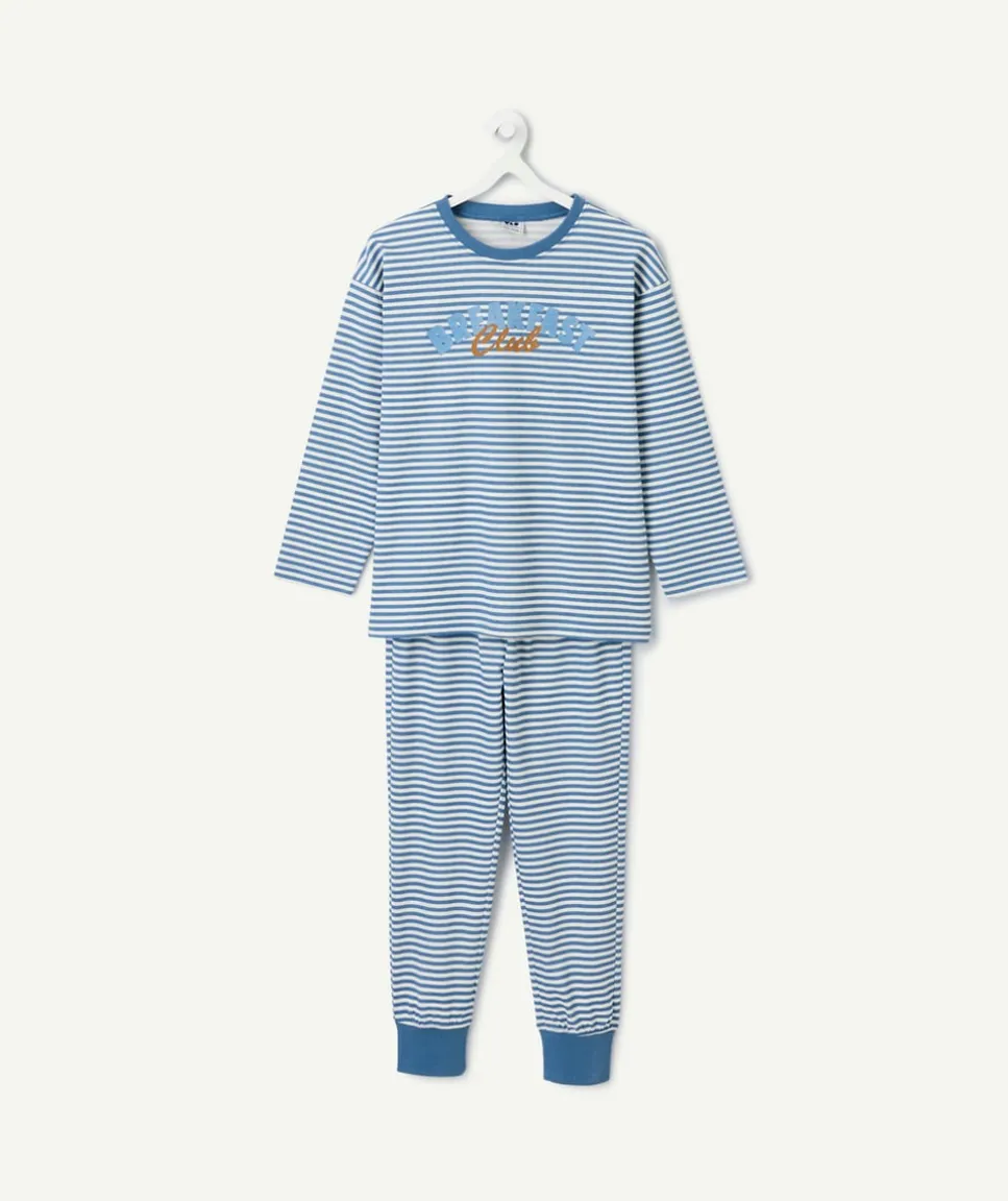 Pyjama coton garçon rayé bleu et blanc