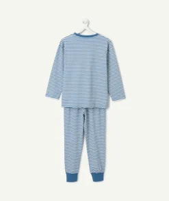 Pyjama coton garçon rayé bleu et blanc