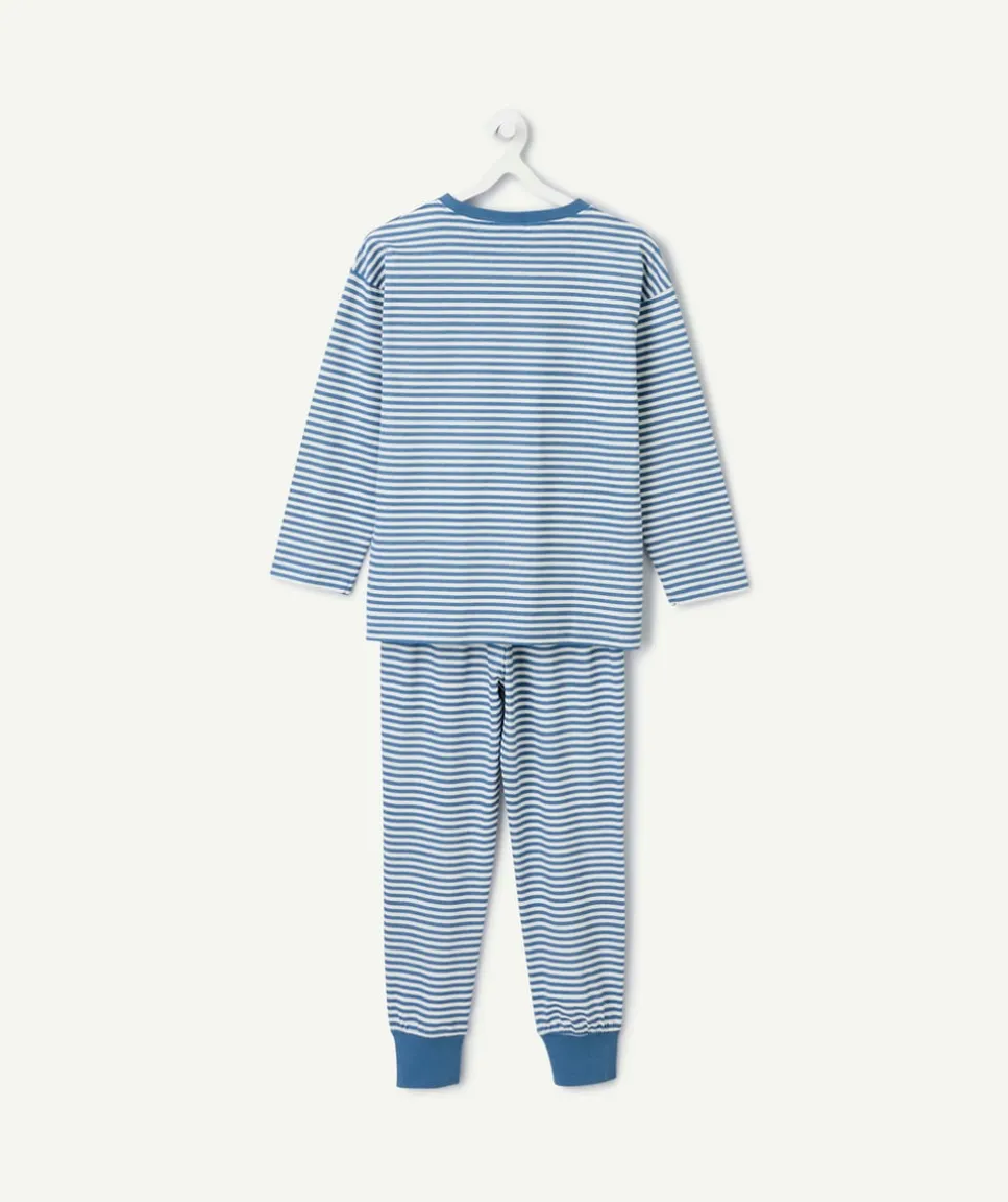 Pyjama coton garçon rayé bleu et blanc