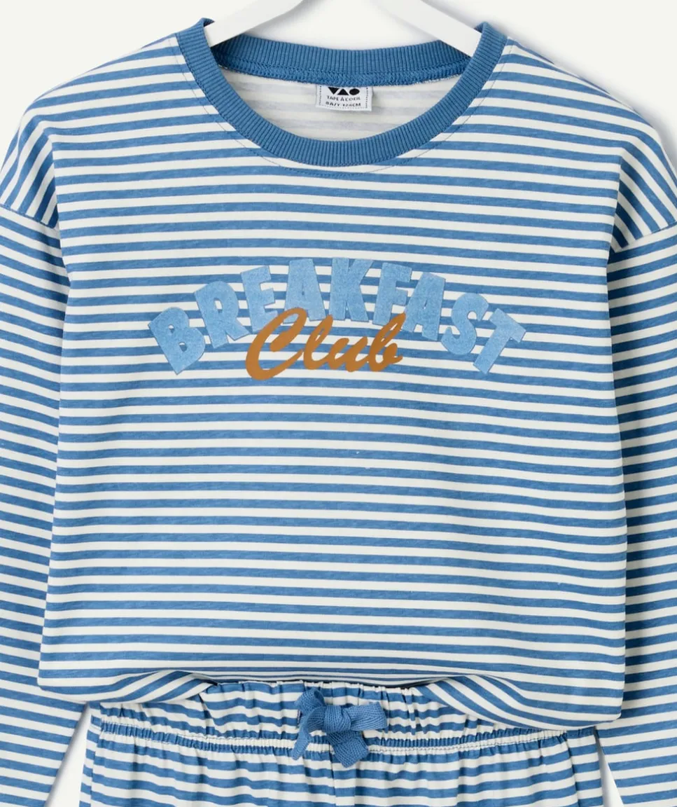 Pyjama coton garçon rayé bleu et blanc