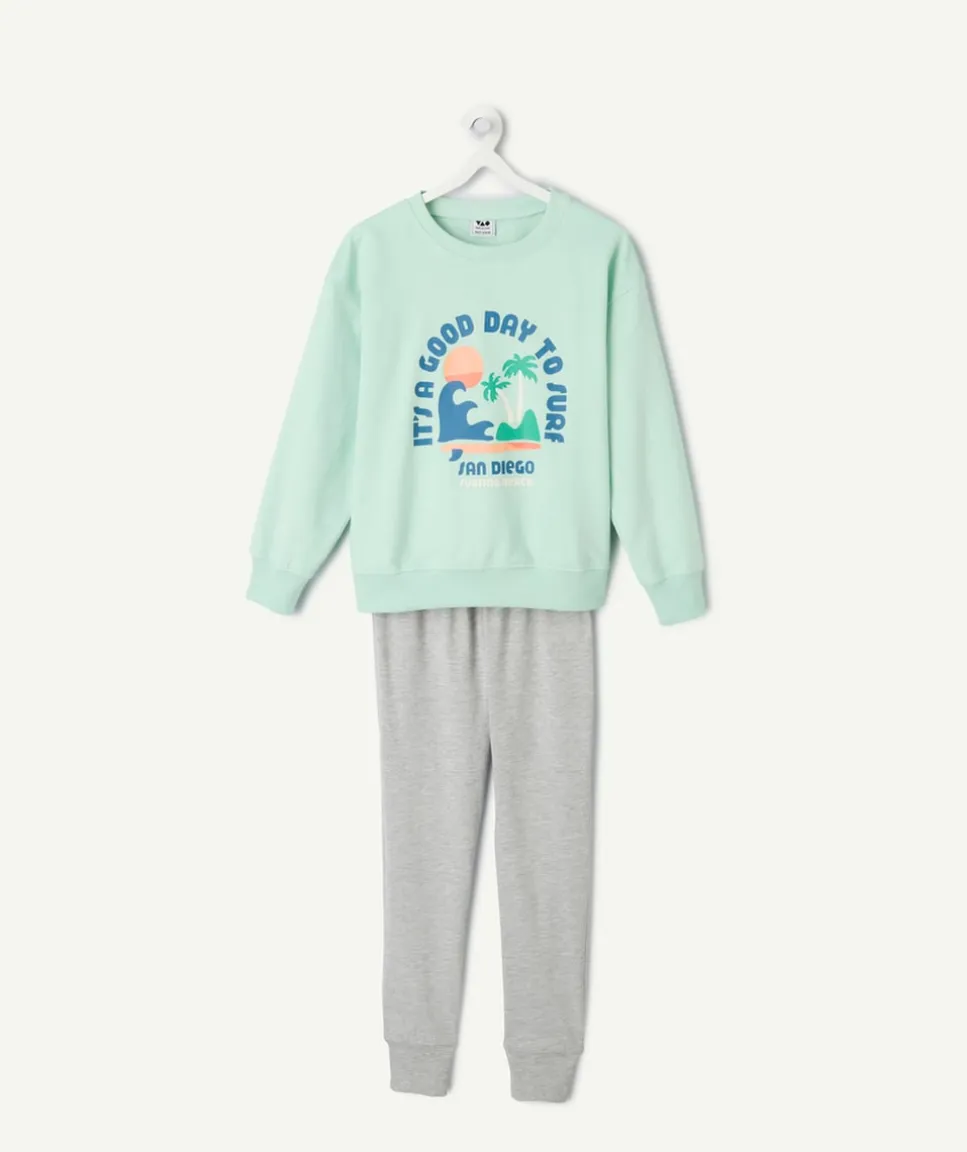 Pyjama coton garçon vert et gris imprimé