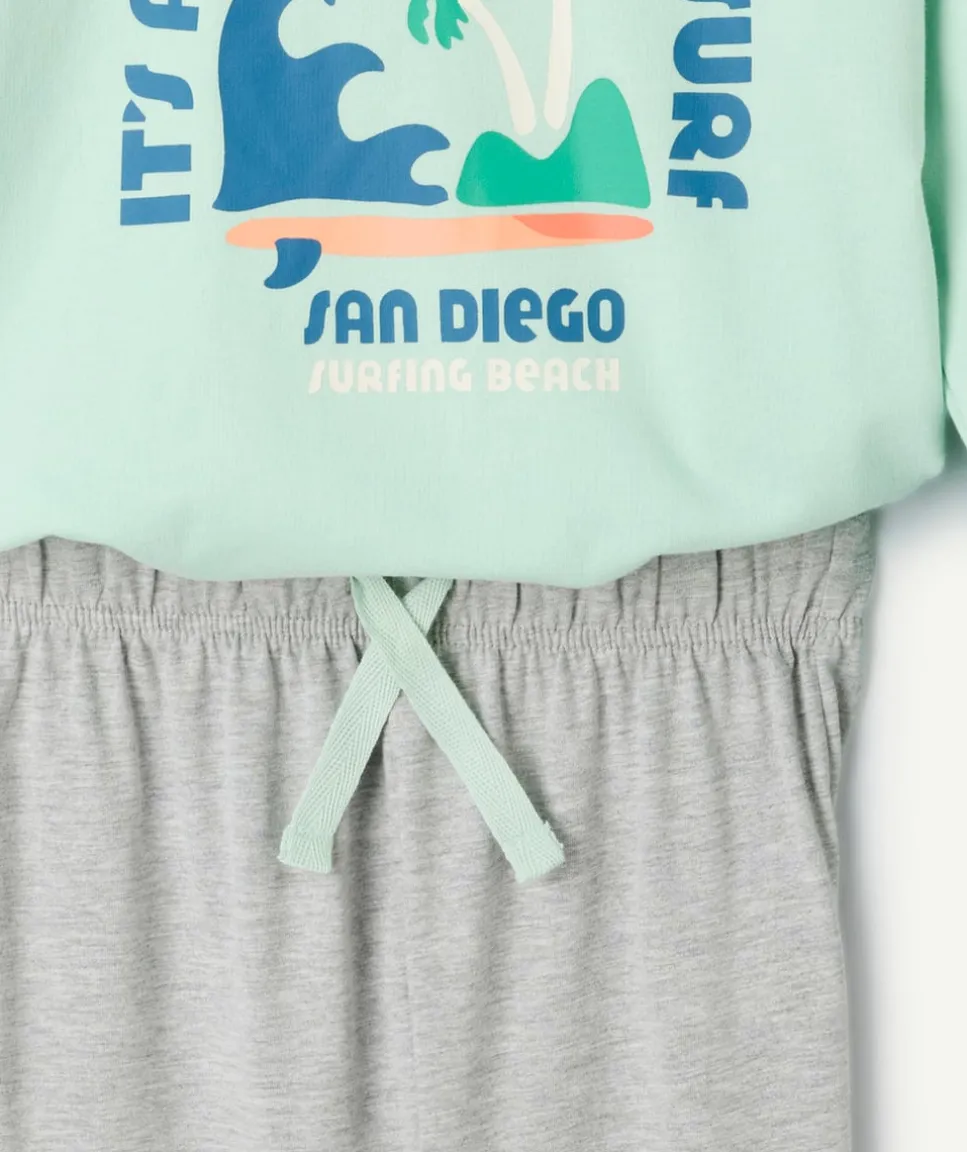 Pyjama coton garçon vert et gris imprimé