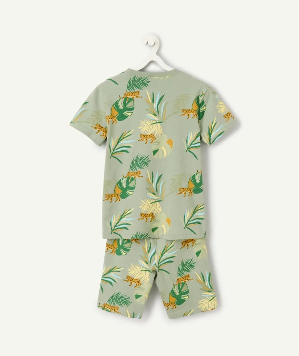 Pyjama court garçon vert imprimé jungle
