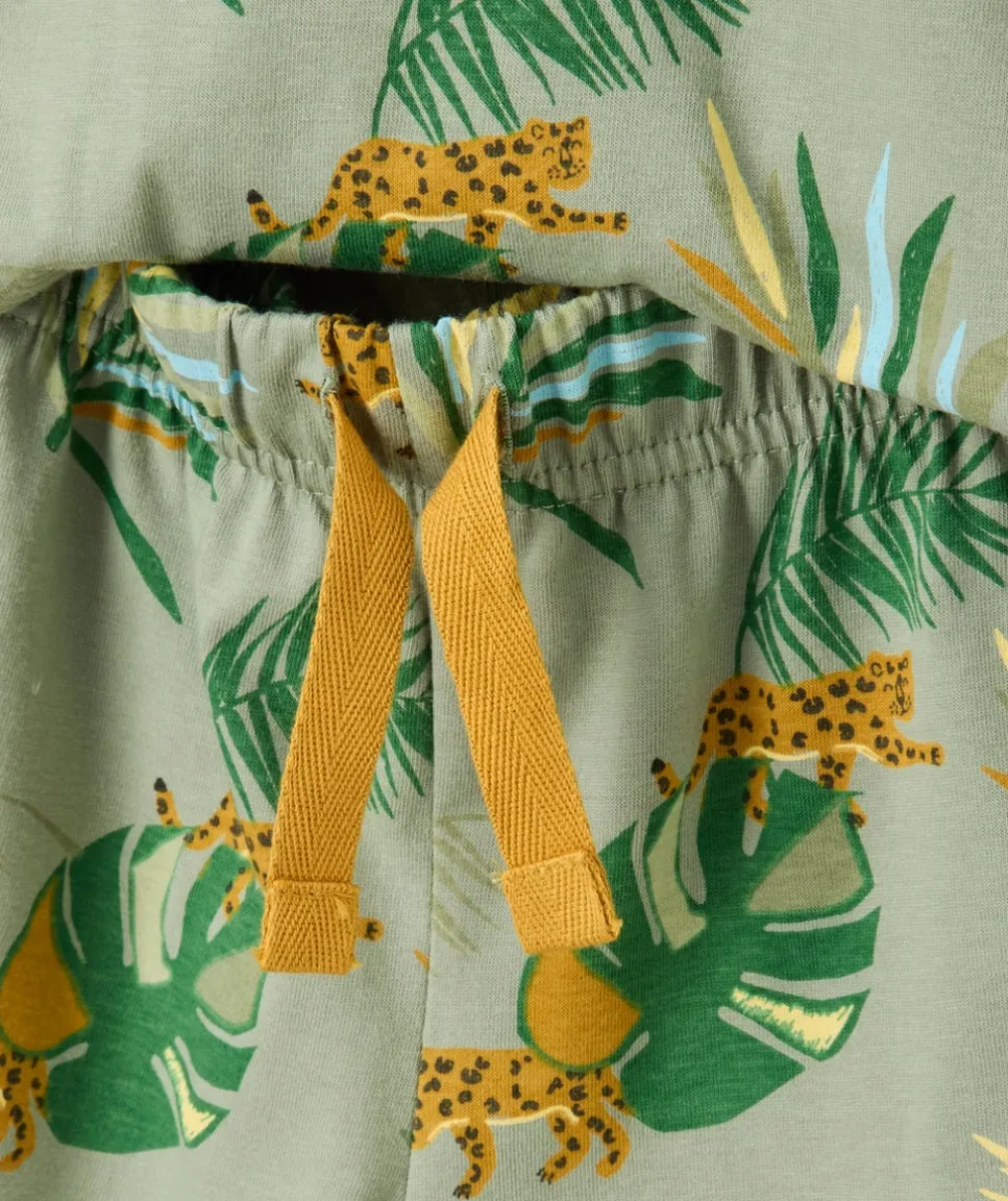 Pyjama court garçon vert imprimé jungle