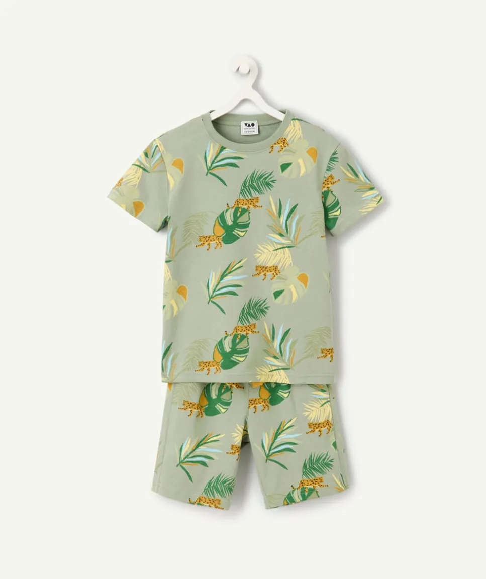 Pyjama court garçon vert imprimé jungle