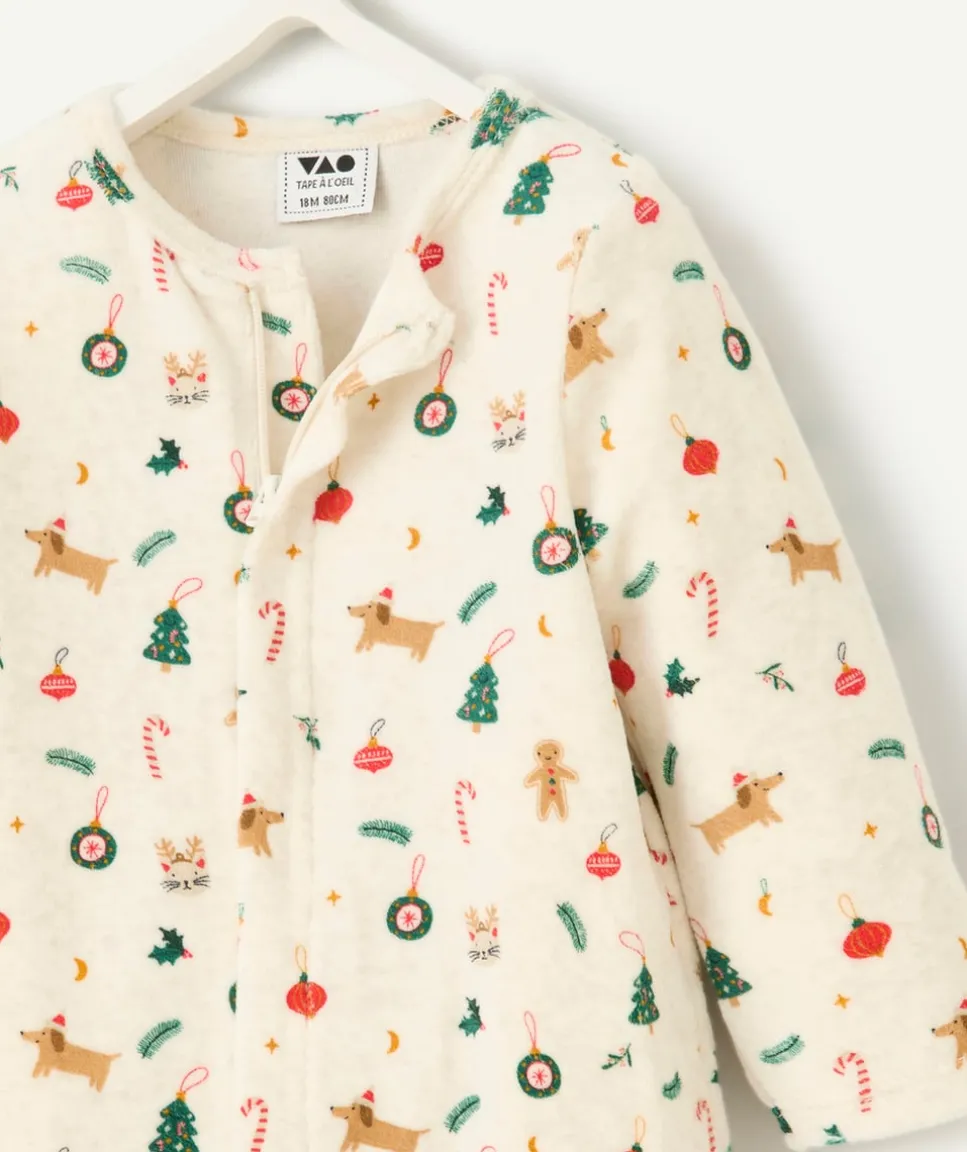 Pyjama écru avec motifs de noël pour bébé fille