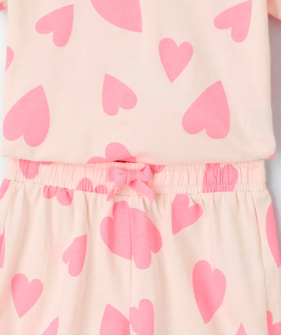 Pyjama deux pièces fille coton imprimé rose