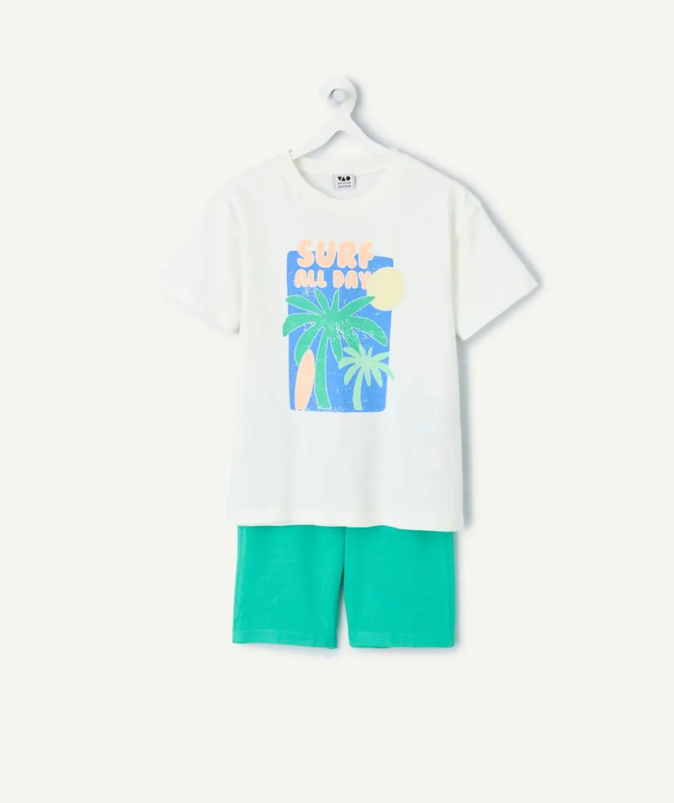 Pyjama deux pièces garçon coton blanc imprimé