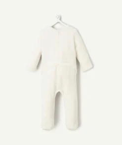 Pyjama effet velours bébé garçon en coton bio écru avec message famille