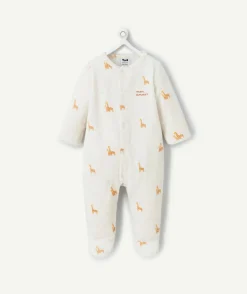 Pyjama effet velours écru avec imprimé girafe