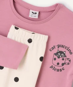 Pyjama fille coton rose imprimé chat
