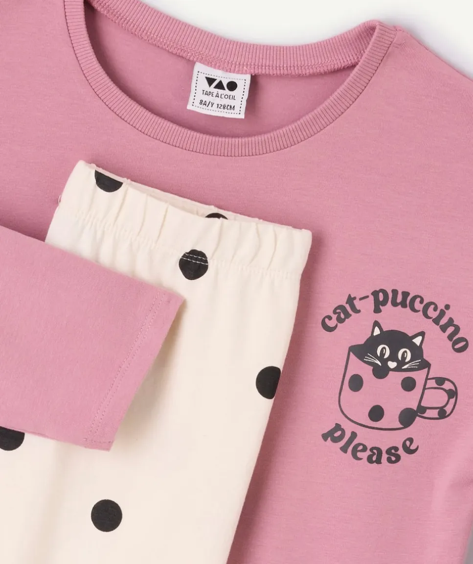 Pyjama fille coton rose imprimé chat