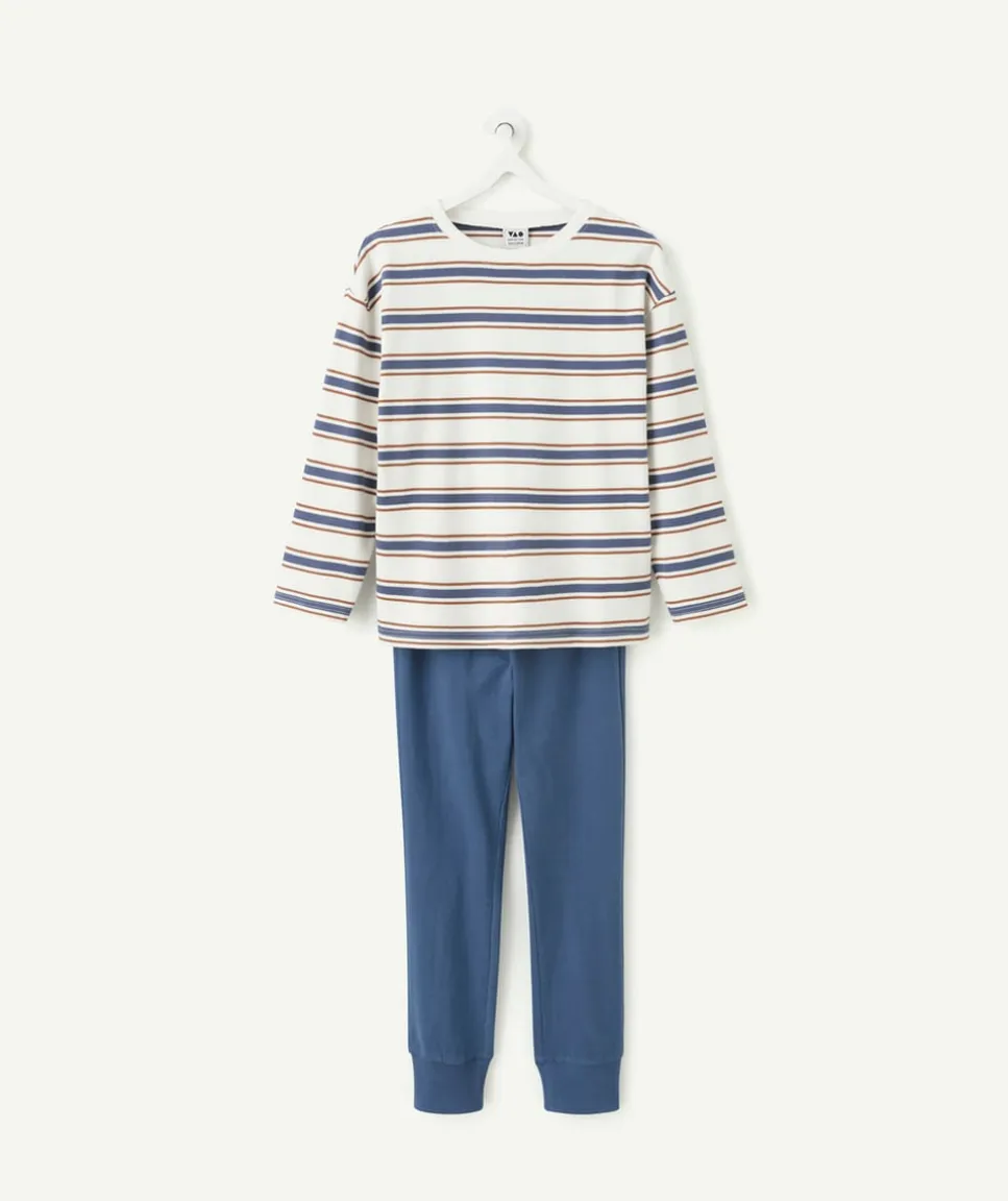 Pyjama garçon rayé coton bleu