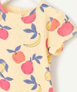 Pyjama léger bébé fille en coton bio jaune imprimé fruit