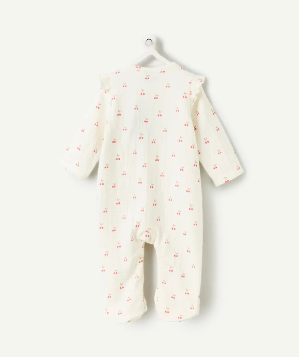 Pyjama léger en coton bébé fille blanc imprimé cerises