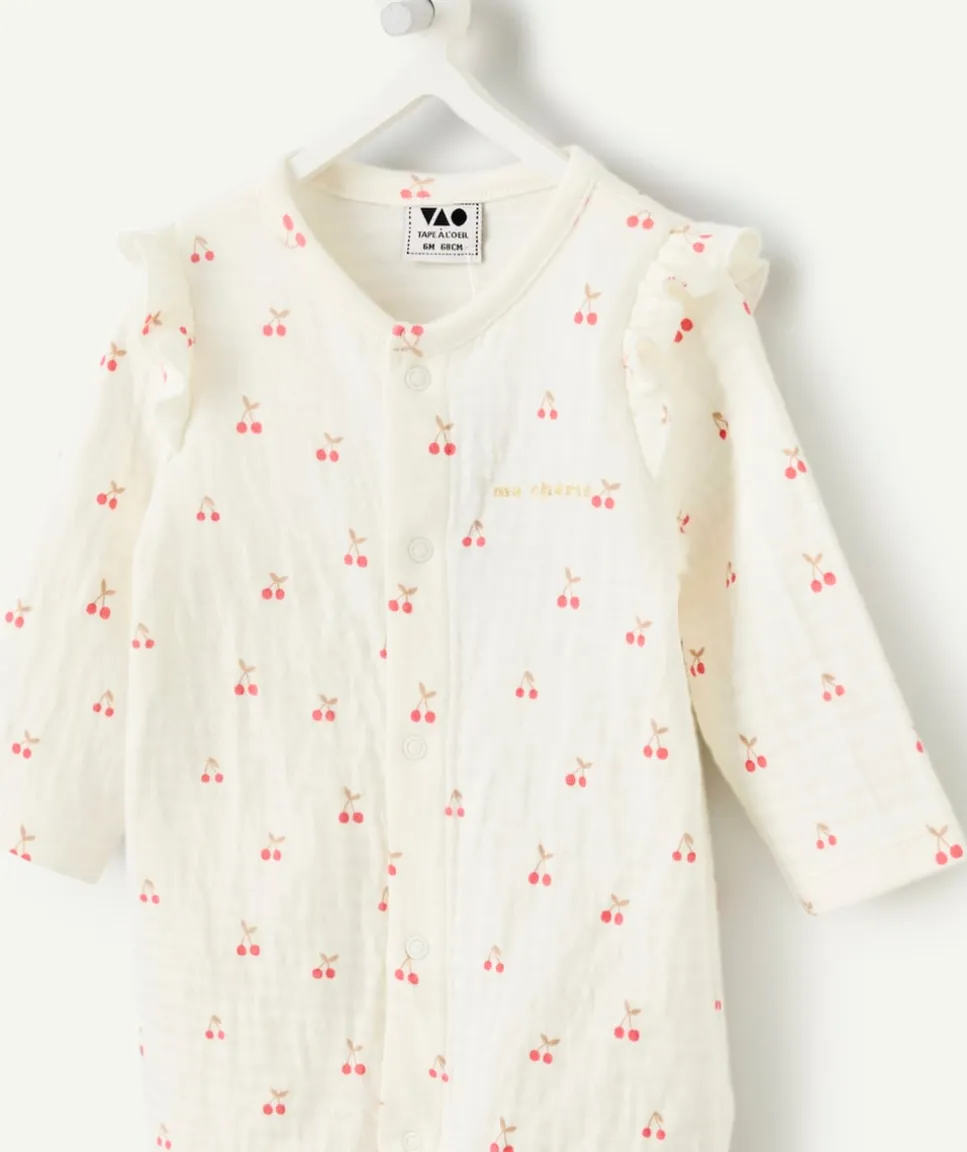 Pyjama léger en coton bébé fille blanc imprimé cerises