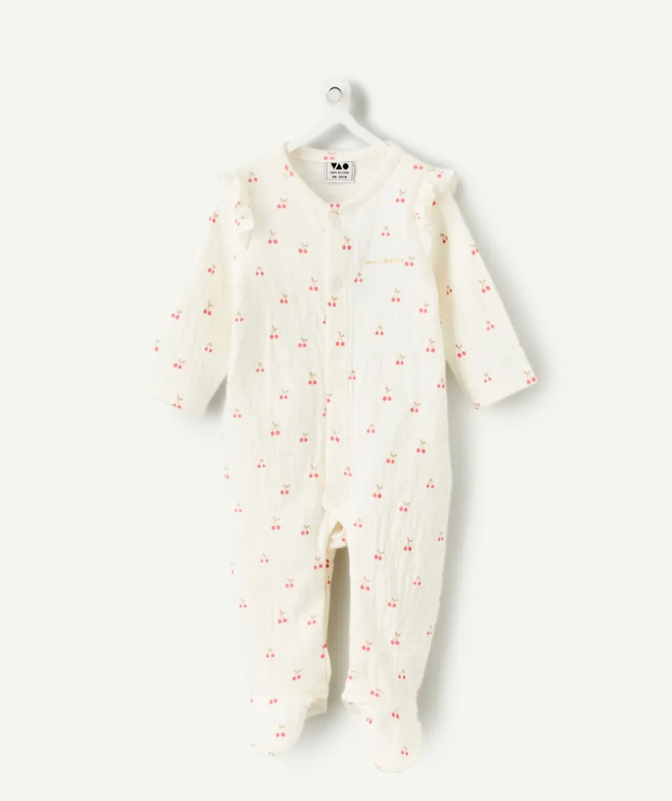 Pyjama léger en coton bébé fille blanc imprimé cerises