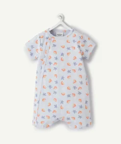 Pyjama short bleu imprimé oiseau en coton biologique