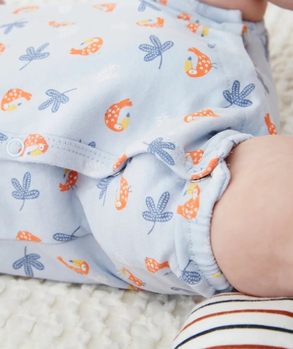 Pyjama short bleu imprimé oiseau en coton biologique