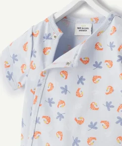 Pyjama short bleu imprimé oiseau en coton biologique