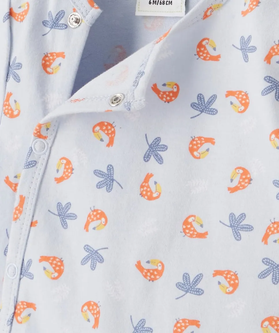 Pyjama short bleu imprimé oiseau en coton biologique