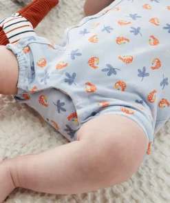 Pyjama short bleu imprimé oiseau en coton biologique