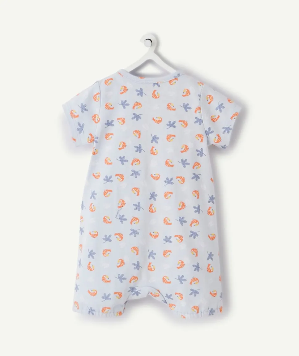 Pyjama short bleu imprimé oiseau en coton biologique