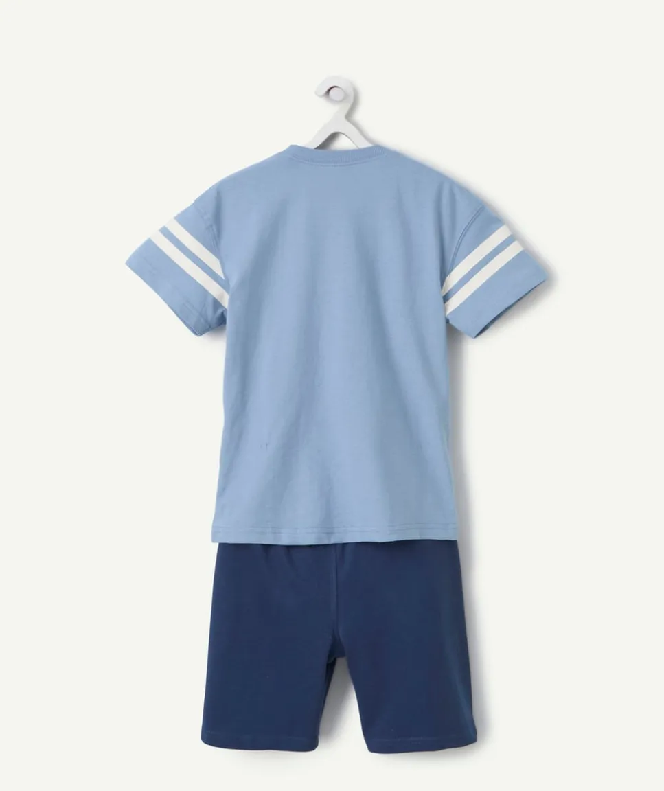 Pyjama t-shirt manches courtes garçon en coton bio bleu