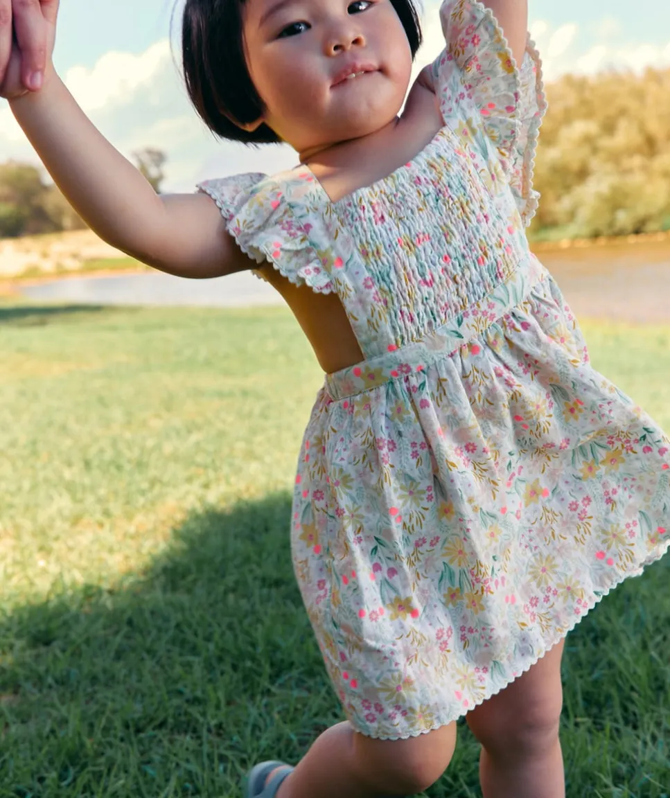 Robe avec bloomer bébé fille imprimée à volants