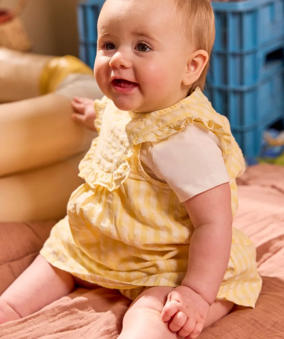 Robe avec bloomer naissance fille vichy jaune