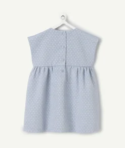 Robe bébé fille bleue à pois manches courtes