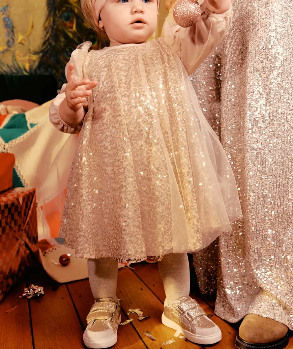 Robe bébé fille couleur dorée avec sequins