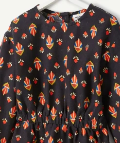 Robe bébé fille en coton noir et imprimée avec motifs rouges