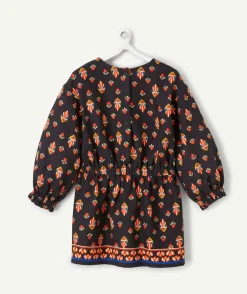 Robe bébé fille en coton noir et imprimée avec motifs rouges