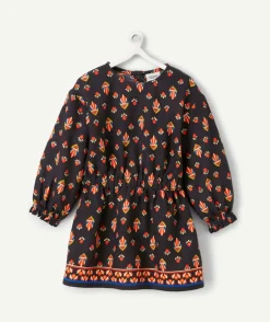 Robe bébé fille en coton noir et imprimée avec motifs rouges