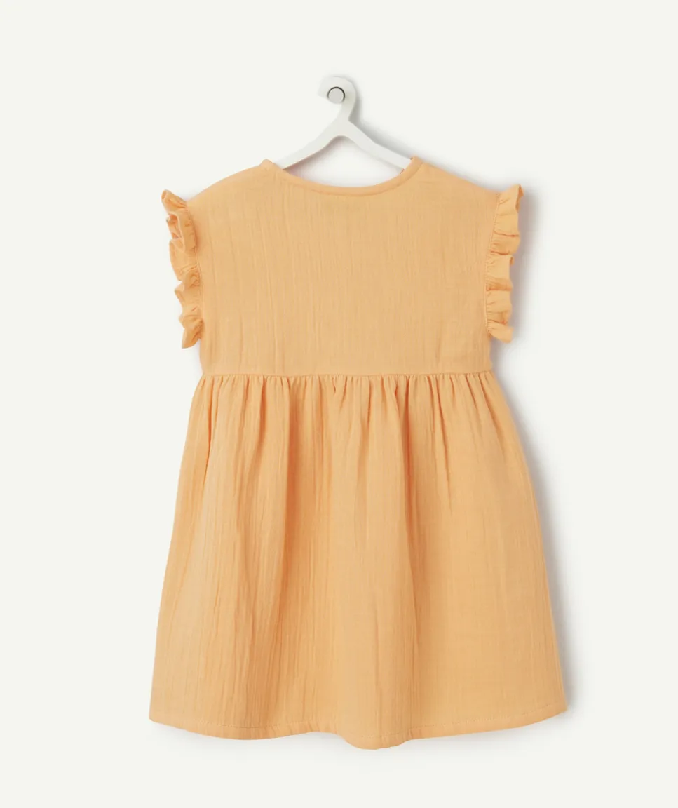 Robe bébé fille en gaze de coton orange avec volants