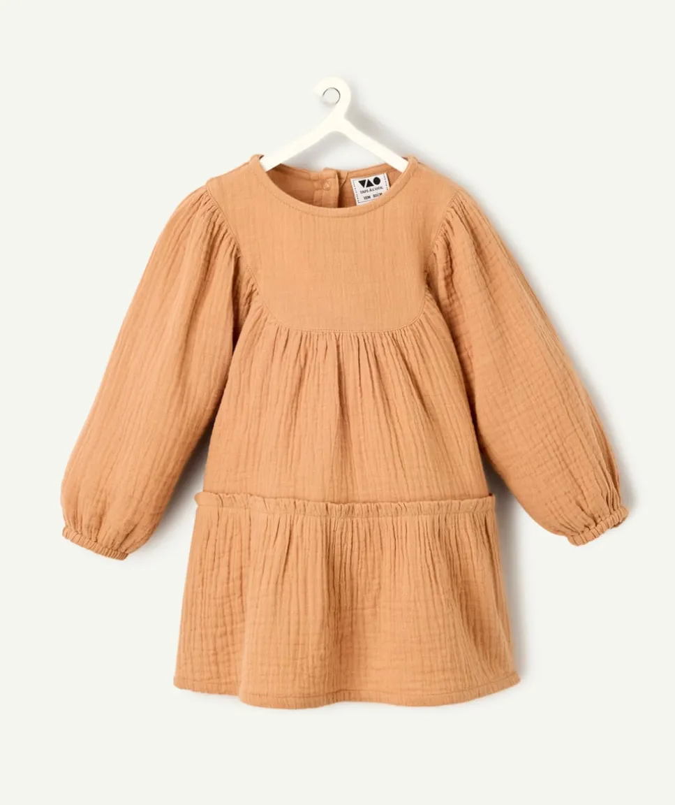 Robe bébé fille manches longues en gaze de coton marron