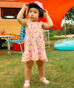 Robe bébé fille rose imprimée fleurs