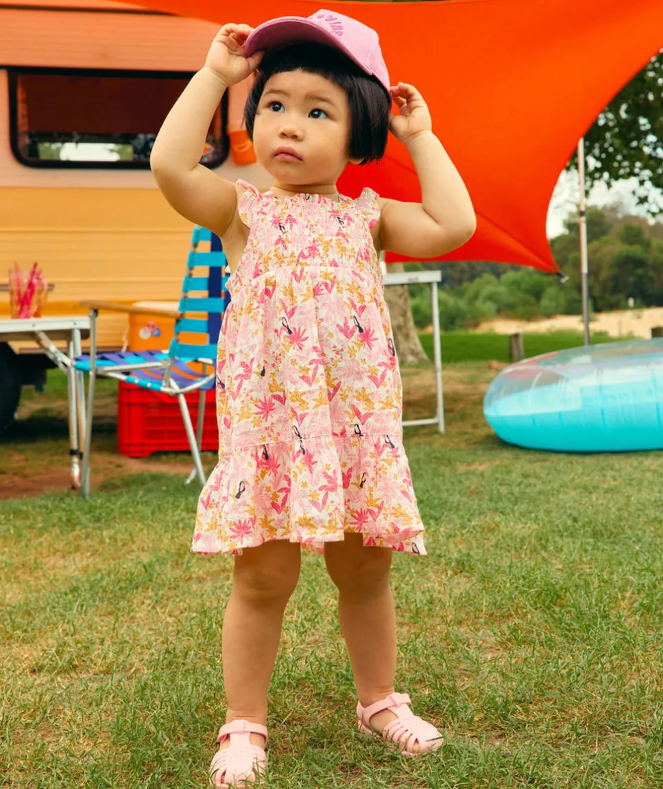 Robe bébé fille rose imprimée fleurs