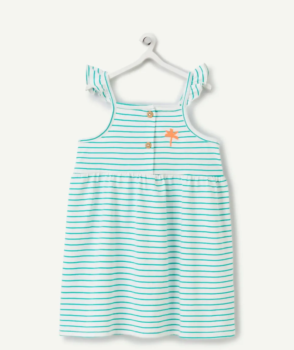 Robe à bretelles bébé fille en coton bio rayé vert et blanc