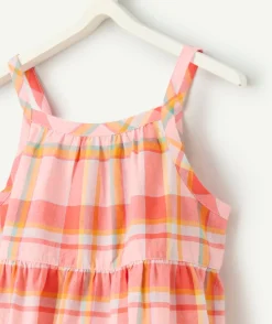 Robe à bretelles bébé fille en coton bio imprimé à carreaux