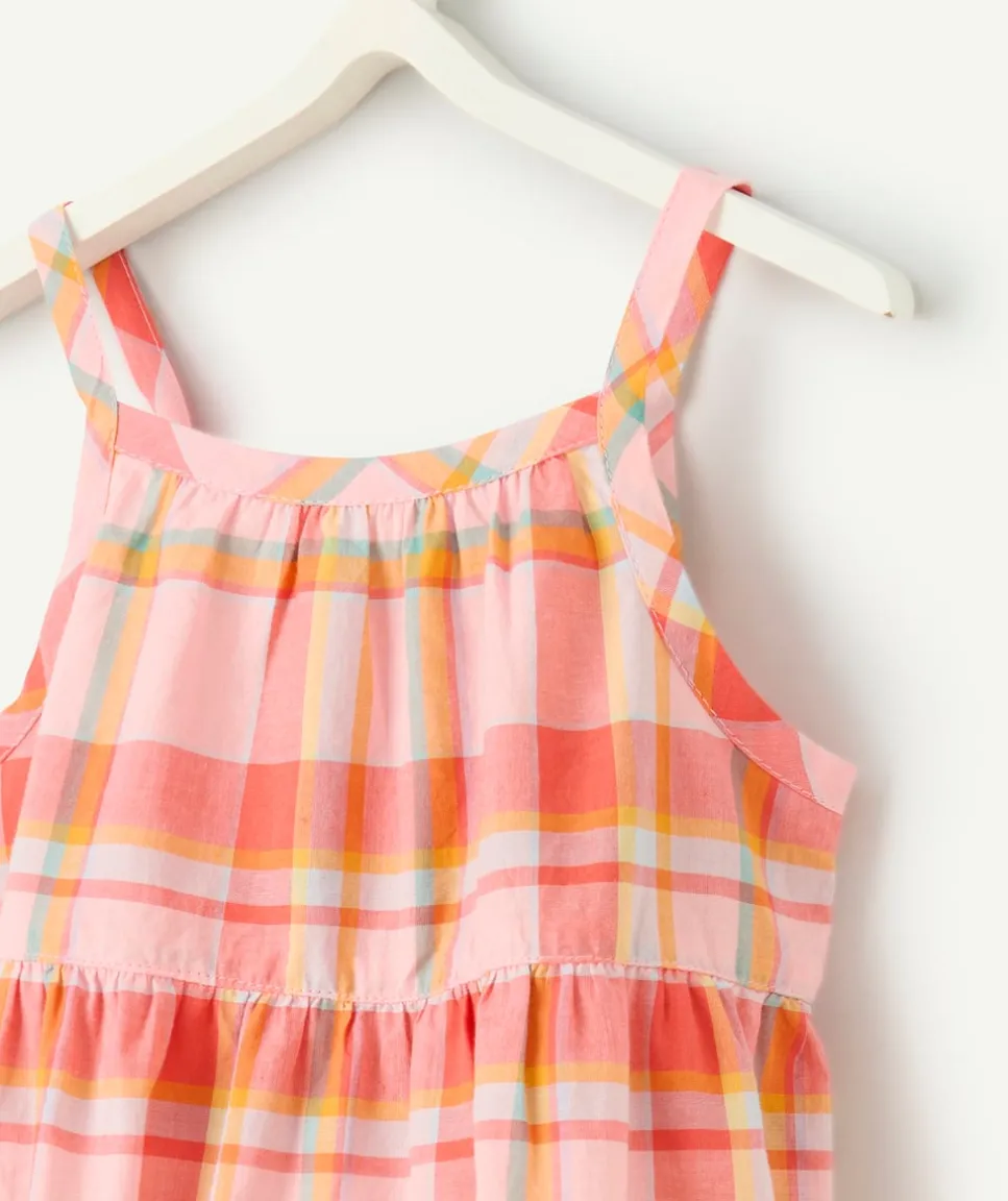 Robe à bretelles bébé fille en coton bio imprimé à carreaux