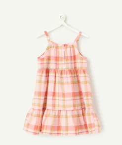 Robe à bretelles bébé fille en coton bio imprimé à carreaux