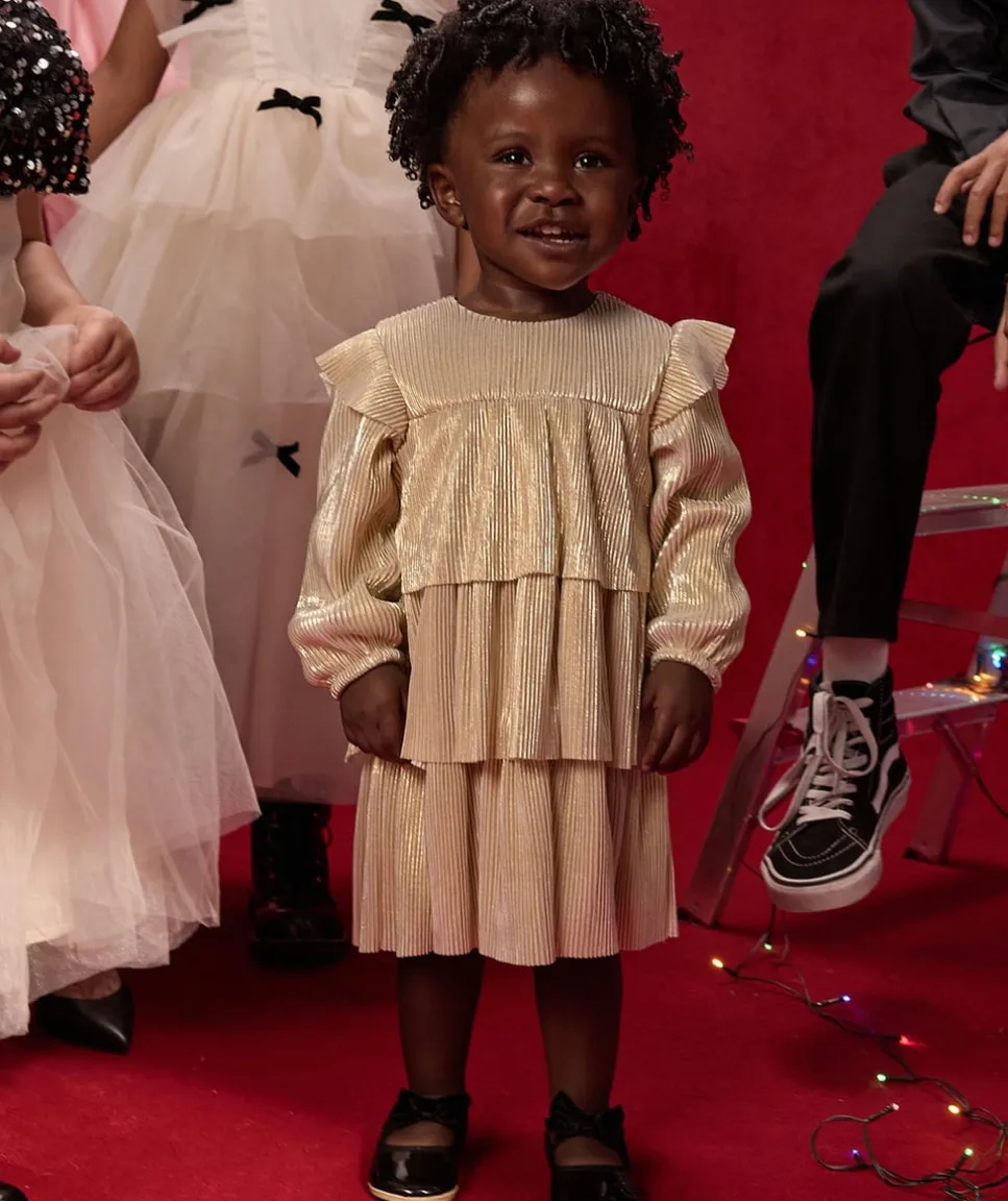 Robe créateur 2025 bébé fille plissée beige à volants