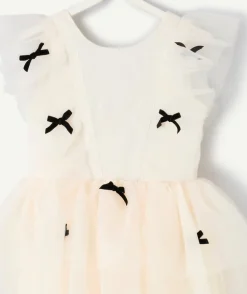 Robe créateur 2025 en tulle blanc avec nœuds pour fille