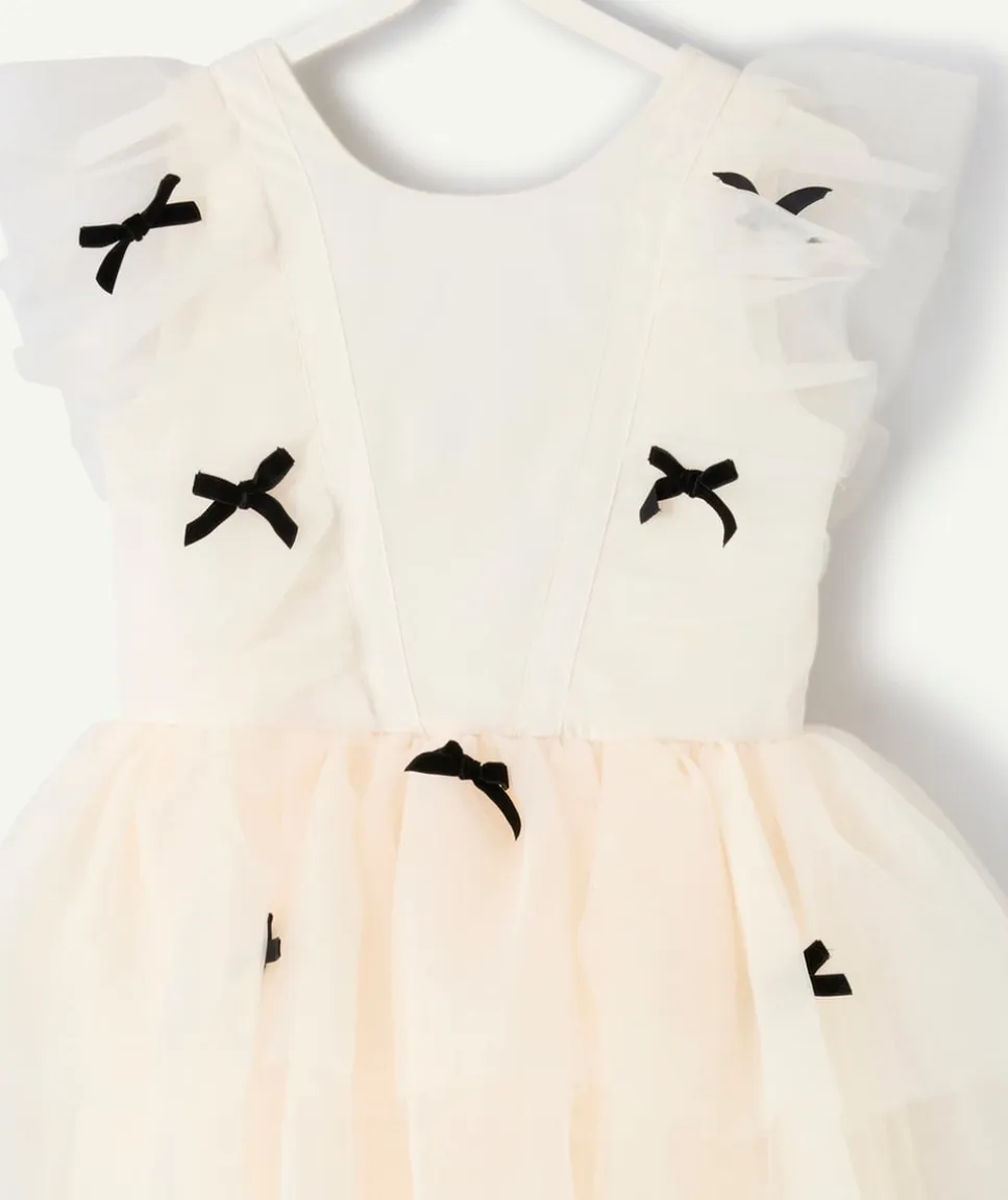 Robe créateur 2025 en tulle blanc avec nœuds pour fille