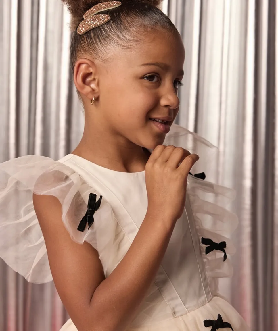 Robe créateur 2025 en tulle blanc avec nœuds pour fille