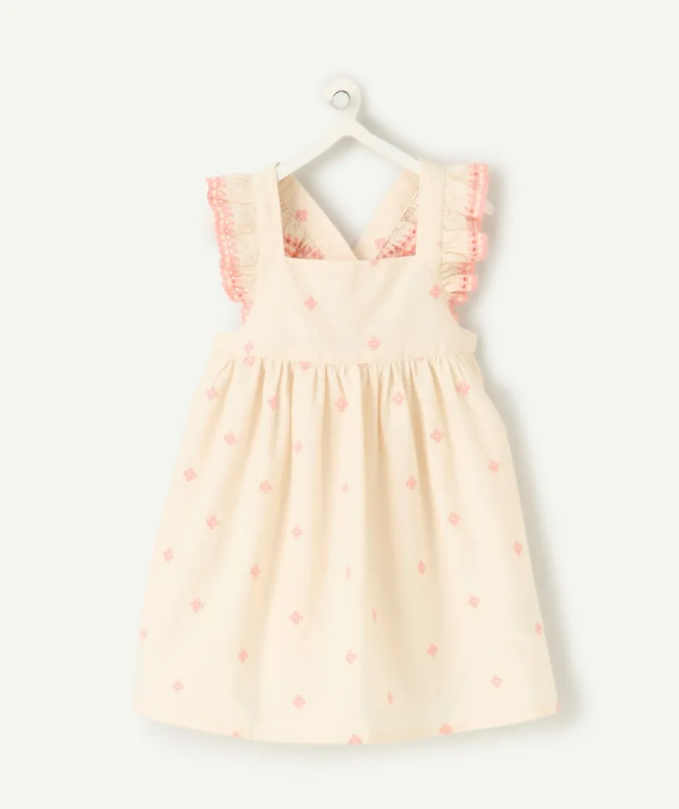 Robe écru fille avec broderies roses