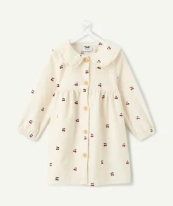 Robe effet velours bébé fille écru imprimé cerise