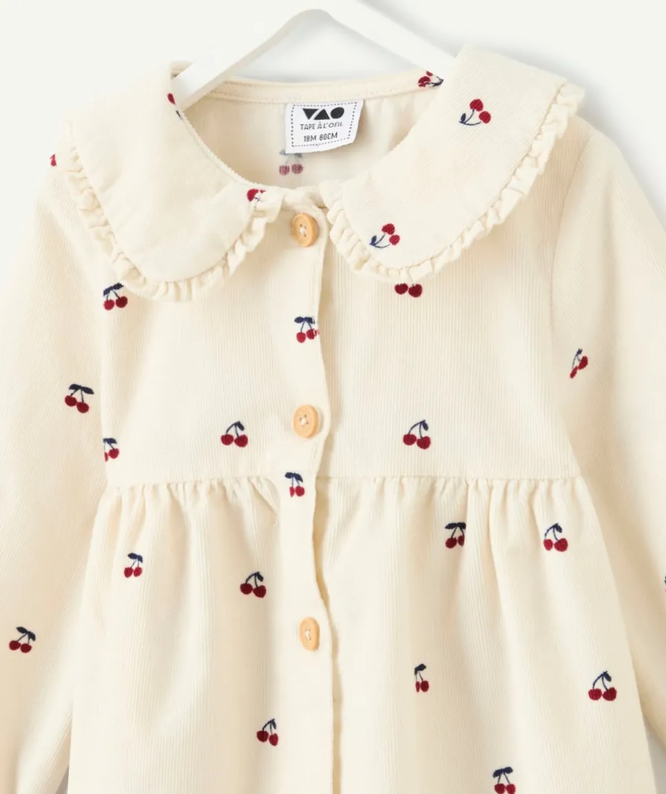 Robe effet velours bébé fille écru imprimé cerise